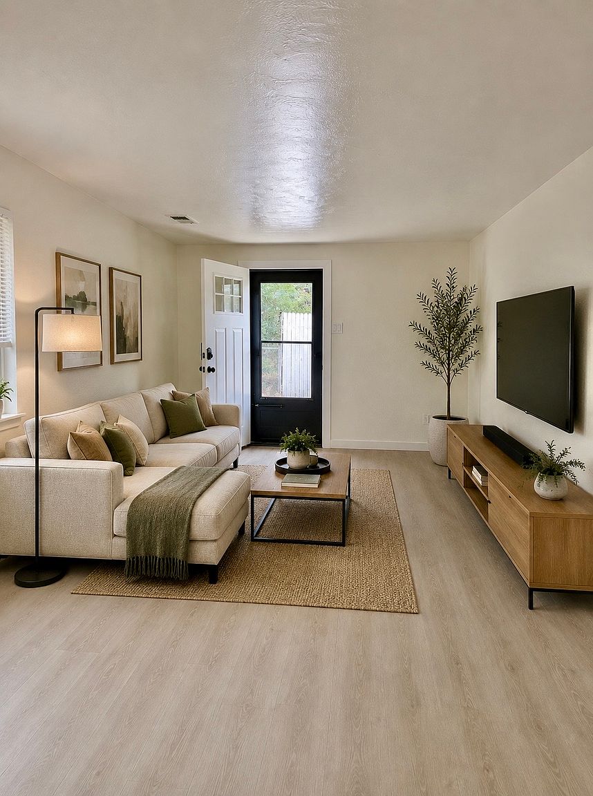Virtually staged living room at 1143 Akron St