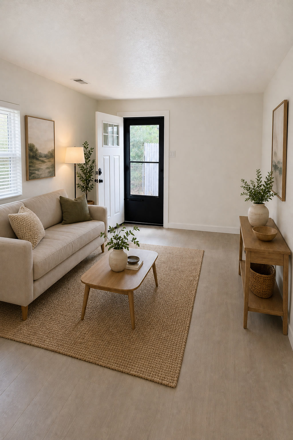 Virtually staged living room at 1145 Akron St